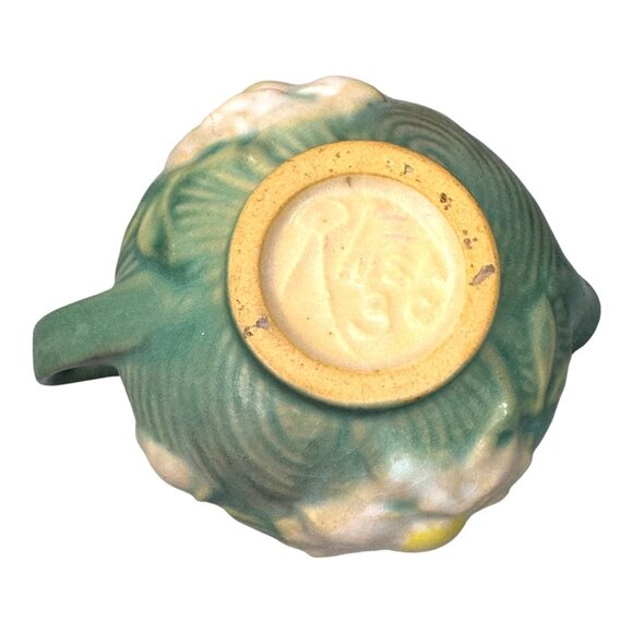 Vintage Roseville Pottery Peony Blue Green Creamer Pitcher Rare Ceramic Art 5" - Picture 8 of 9